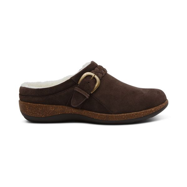 Aetrex Women's Libby Fleece With Arch Support Clogs - Brown | USA 8I0TCEC